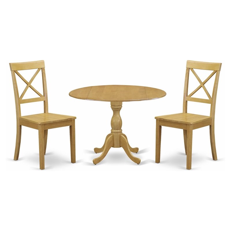 East West Furniture Dublin 3-piece Dining Set with X-Back Chairs in Oak