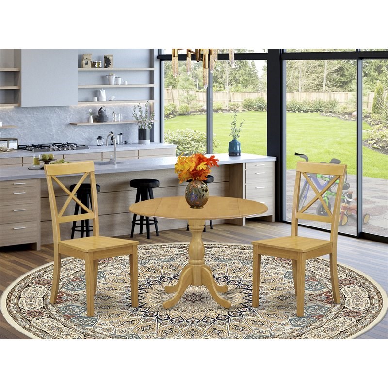 East West Furniture Dublin 3-piece Dining Set with X-Back Chairs in Oak