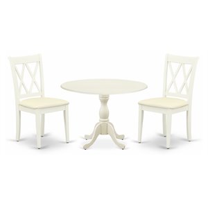 East West Furniture Dublin 3-piece Dining Set with Double X-Back Chairs in White