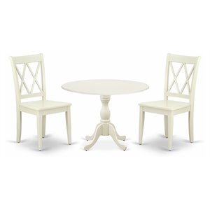 East West Furniture Dublin 3-piece Dining Table & Double X-Back Chairs in White