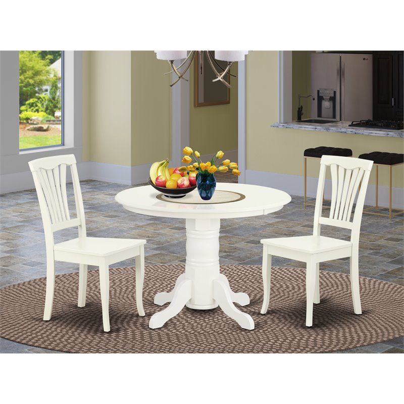 East West Furniture Shelton 3-piece Table and Slatted Chairs in Linen White