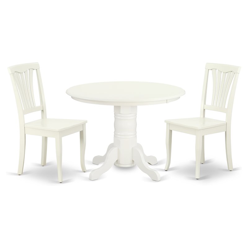 East West Furniture Shelton 3-piece Table and Slatted Chairs in Linen White