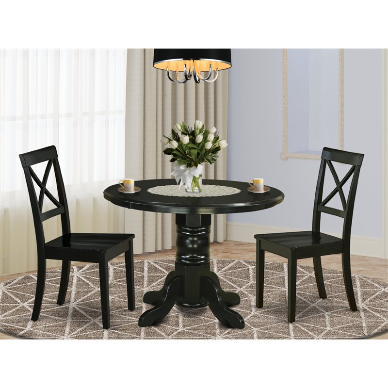 East West Furniture Shelton 3-piece Wood Dining Set with Round Table in Black