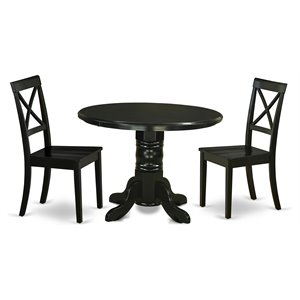 East West Furniture Shelton 3-piece Wood Dining Set with Round Table in Black