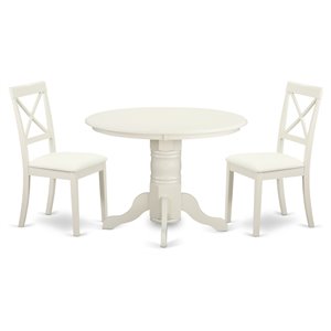 East West Furniture Shelton 3-piece Dining Set with Leather Chairs in White