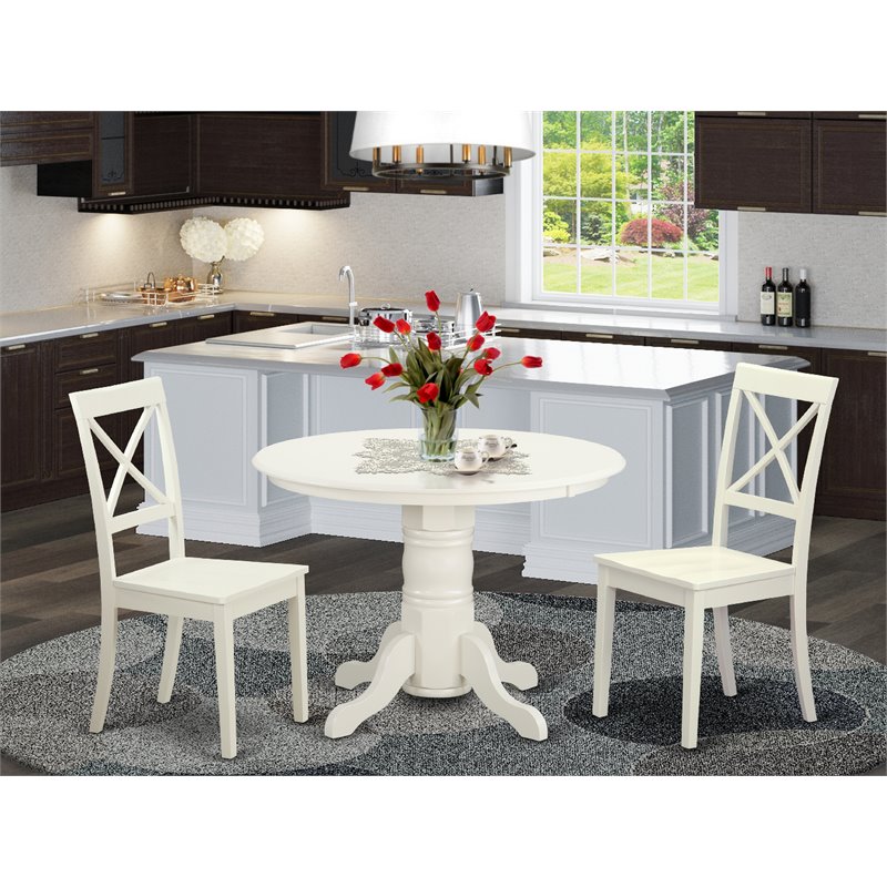 East West Furniture Shelton 3-piece Table and Dining Chair Set in Linen White