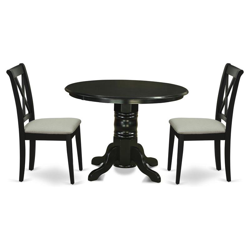 East West Furniture Shelton 3-piece Wood Dining Set with Fabric Chairs in Black