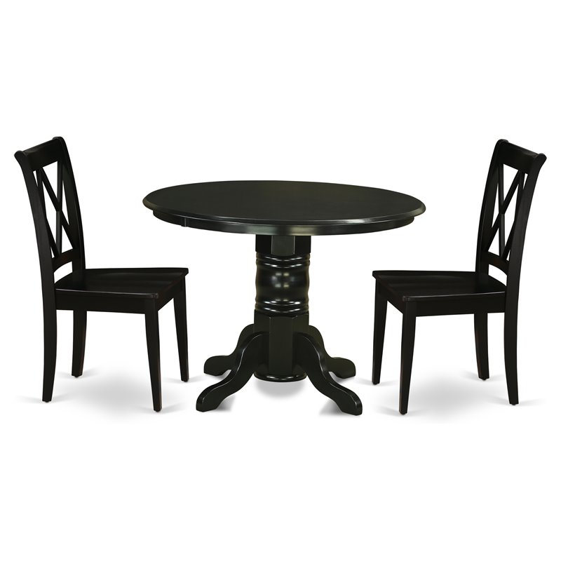 East West Furniture Shelton 3-piece Dining Set with Wood Seat in Black