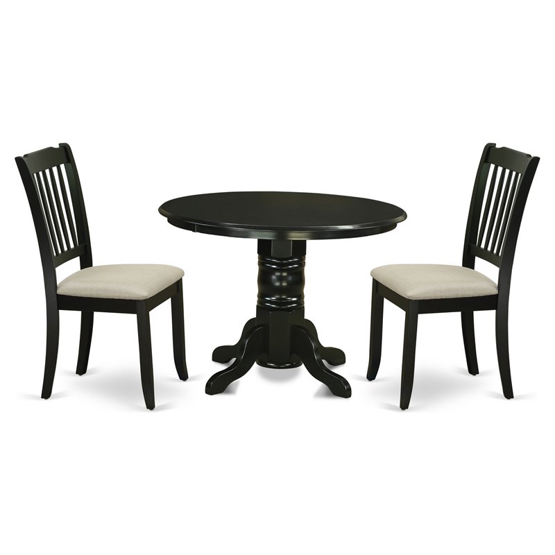 East West Furniture Shelton 3-piece Wood Dining Set with Linen Seat in Black