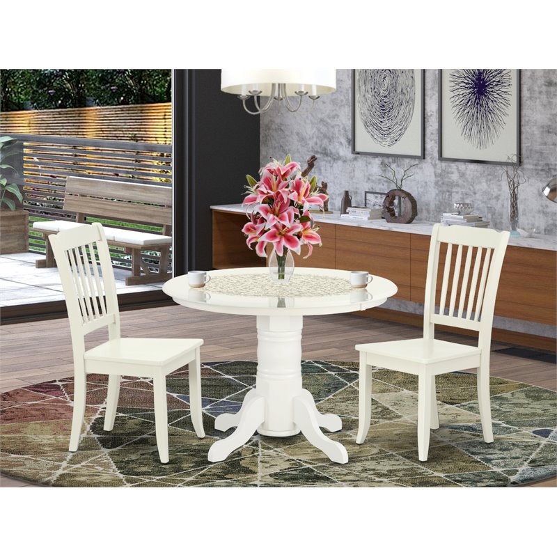 East West Furniture Shelton 3-piece Dining Set with Slatted Chairs in White