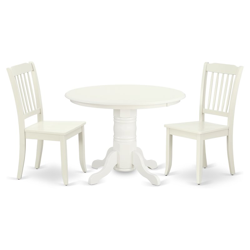 East West Furniture Shelton 3-piece Dining Set with Slatted Chairs in White