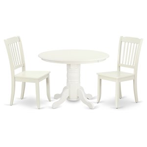 East West Furniture Shelton 3-piece Dining Set with Slatted Chairs in White