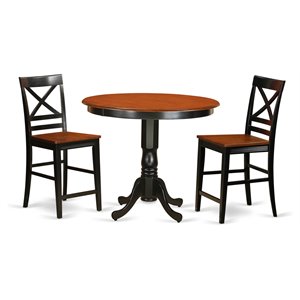 East West Furniture Trenton 3-piece Wood Dining Table Set in Black and Cherry