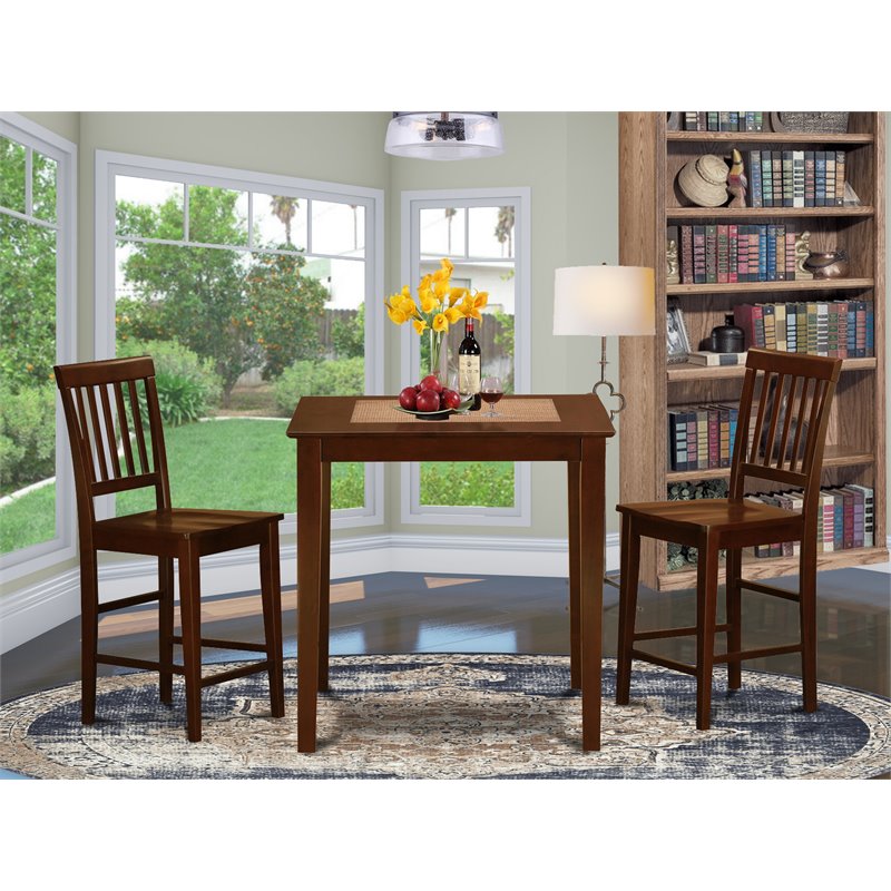 East West Furniture Vernon 3-piece Counter Height Table and Chairs in Mahogany