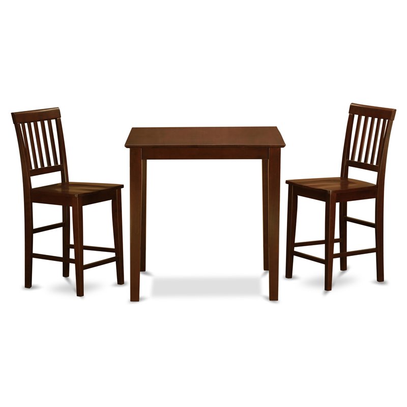 East West Furniture Vernon 3-piece Counter Height Table and Chairs in Mahogany