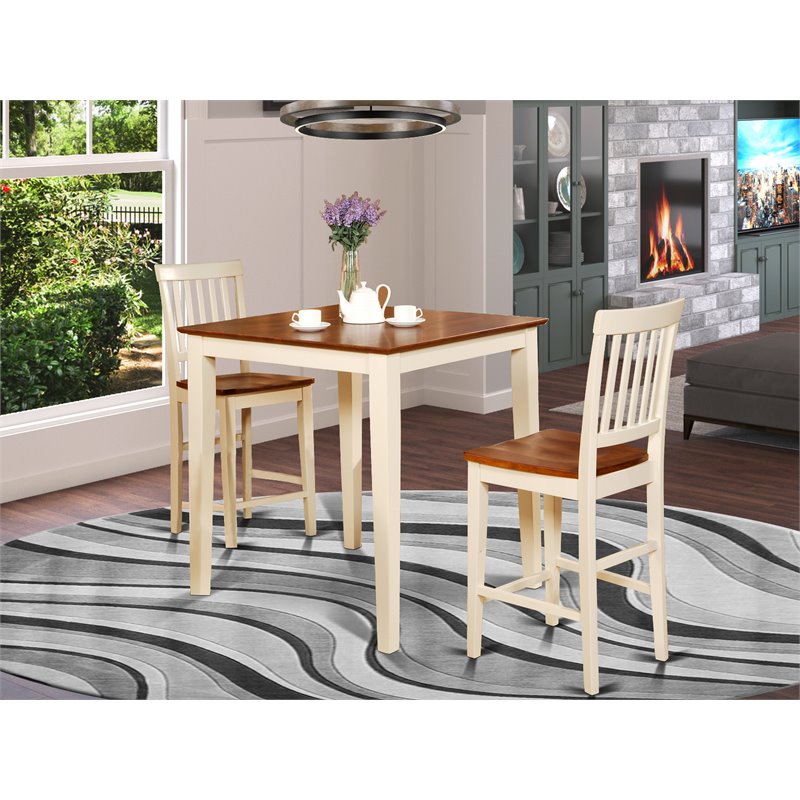 East West Furniture Vernon 3-piece Dining Table Set in Buttermilk and Cherry