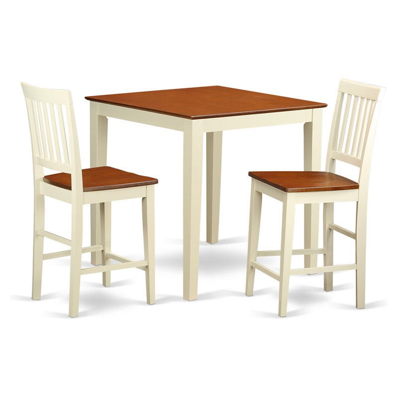 East West Furniture Vernon 3-piece Dining Table Set in Buttermilk and Cherry