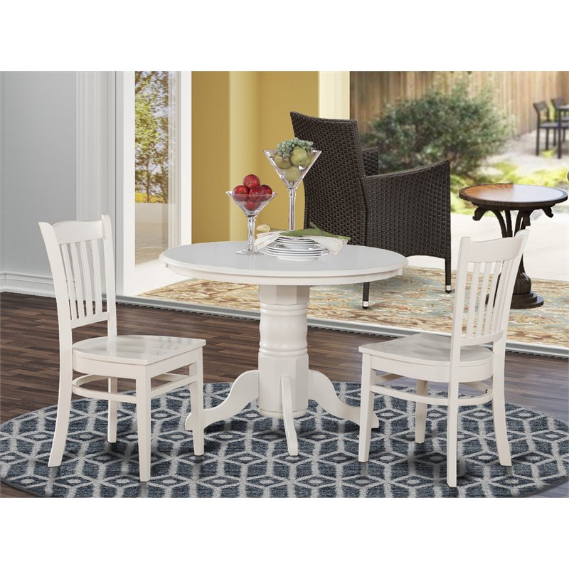 East West Furniture Shelton 3-piece Dining Set with Round Table in Linen White