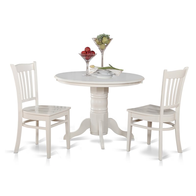 East West Furniture Shelton 3-piece Dining Set with Round Table in Linen White