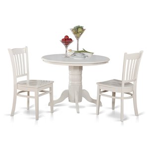 East West Furniture Shelton 3-piece Dining Set with Round Table in Linen White