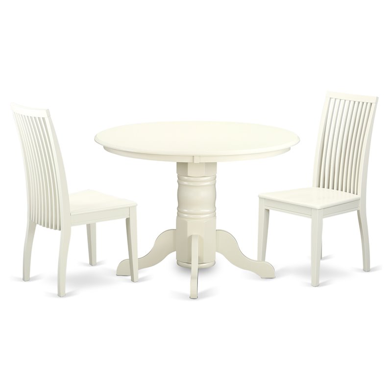 East West Furniture Shelton 3-piece Dining Set with Wood Seat in Linen White