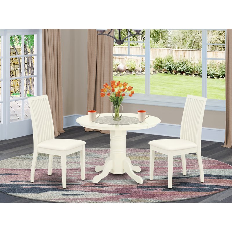 East West Furniture Shelton 3-piece Dining Set with Cushion Seat in Linen White