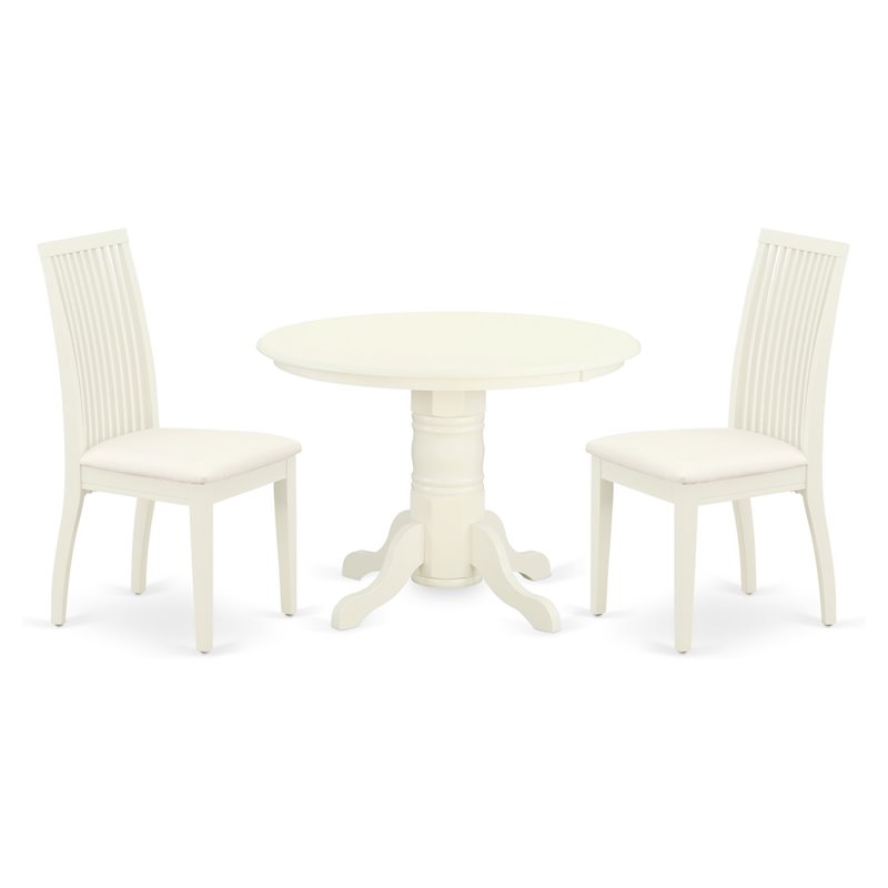 East West Furniture Shelton 3-piece Dining Set with Cushion Seat in Linen White
