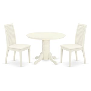 East West Furniture Shelton 3-piece Dining Set with Cushion Seat in Linen White