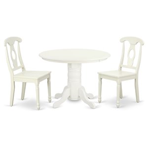East West Furniture Shelton 3-piece Dining Table and Panel Back Chairs in White