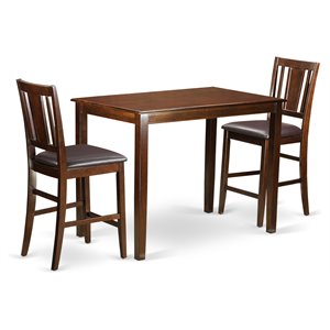 East West Furniture Yarmouth 3-piece Dining Set with Bar Stools in Mahogany