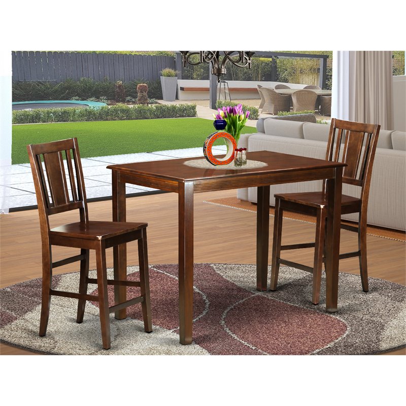 East West Furniture Yarmouth 3-piece Dining Table and Bar Stool Set in Mahogany