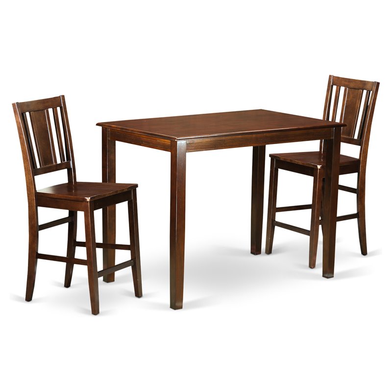 East West Furniture Yarmouth 3-piece Dining Table and Bar Stool Set in Mahogany