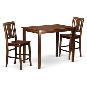 East West Furniture Yarmouth 3-piece Dining Table and Bar Stool Set in Mahogany