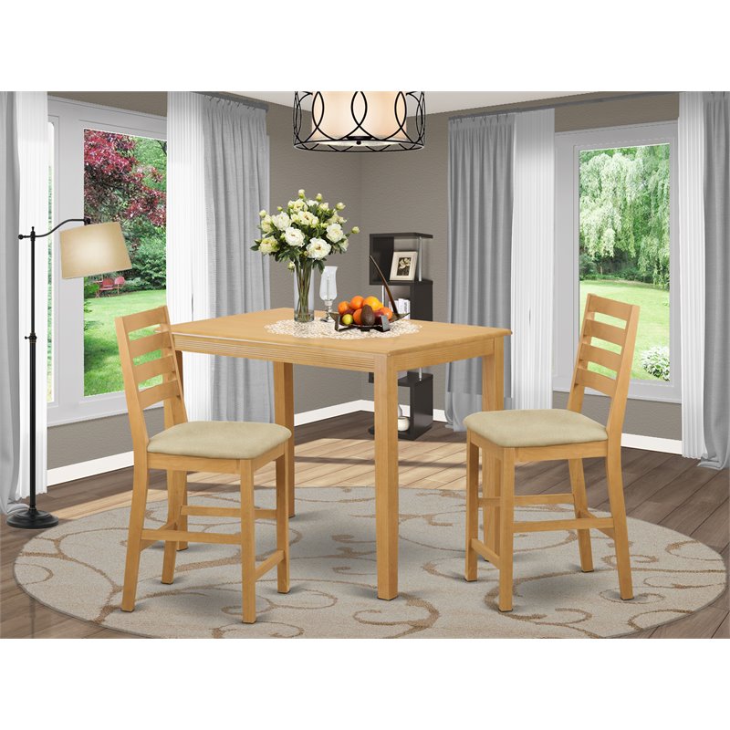 East West Furniture Yarmouth 3-piece Traditional Wood Dining Set in Oak