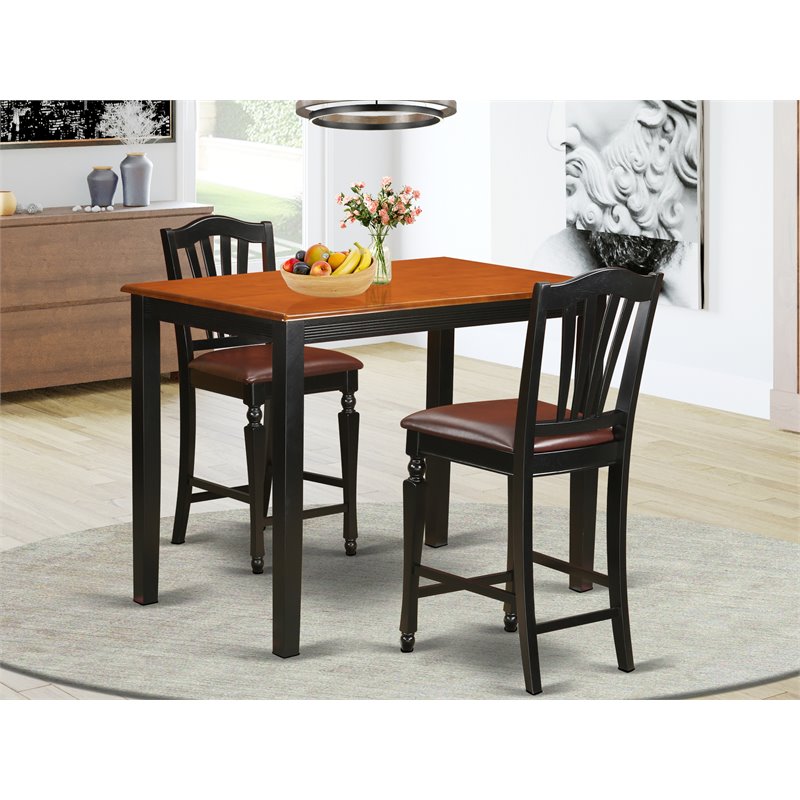 East West Furniture Yarmouth 3-piece Dining Set with Stools in Black and Cherry