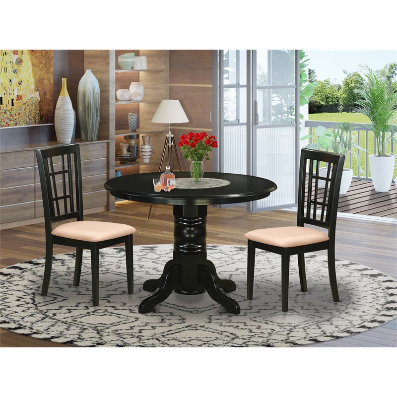 East West Furniture Shelton 3-piece Traditional Wood Kitchen Table Set in Black