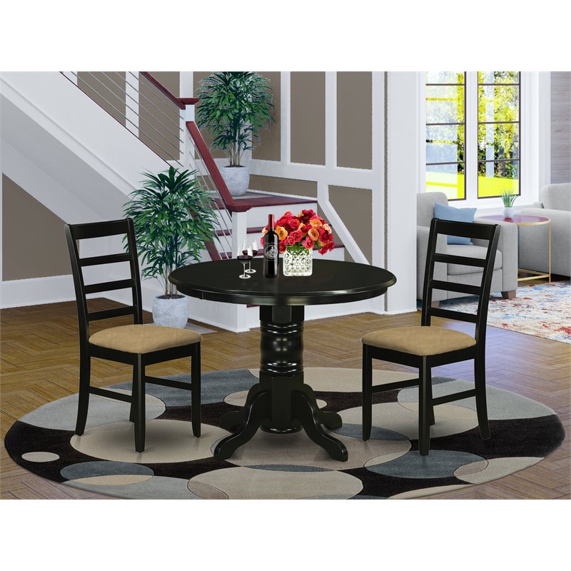 East West Furniture Shelton 3-piece Wood Table and Dinette Chairs in Black