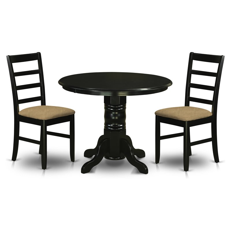 East West Furniture Shelton 3-piece Wood Table and Dinette Chairs in Black