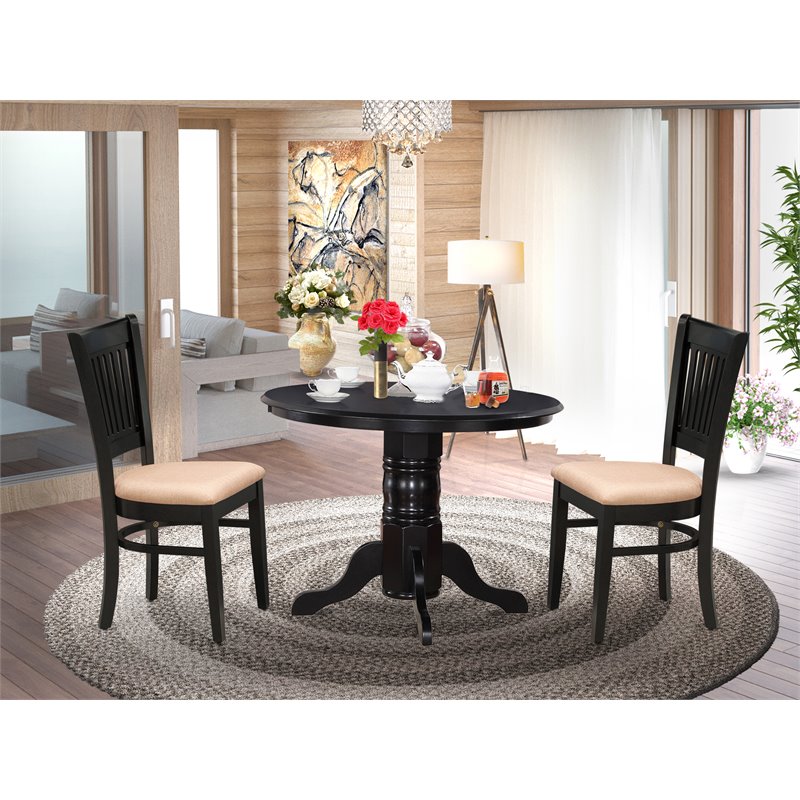 East West Furniture Shelton 3-piece Dining Set with Fabric Seat in Black