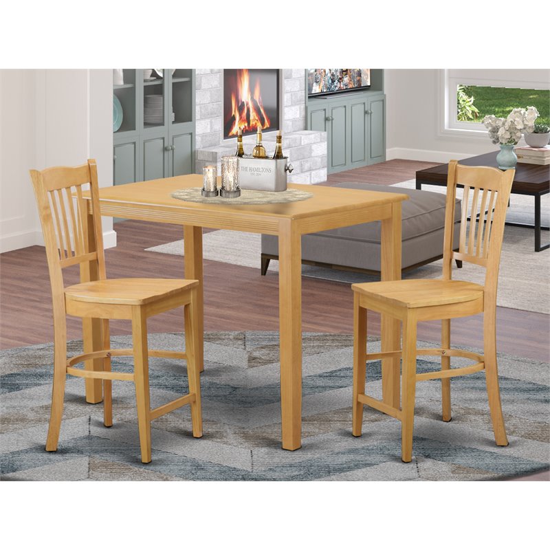 East West Furniture Yarmouth 3-piece Wood Dining Set with Bar Stools in Oak