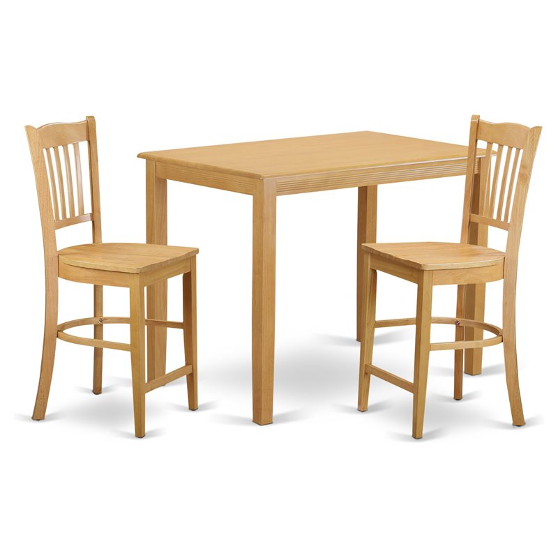 East West Furniture Yarmouth 3-piece Wood Dining Set with Bar Stools in Oak
