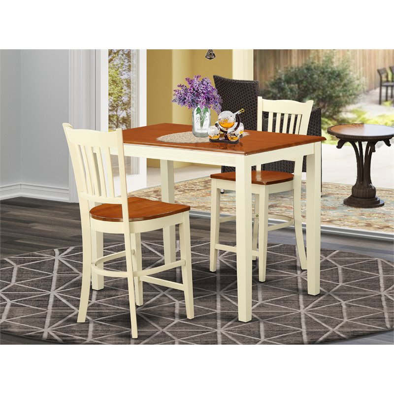 East West Furniture Yarmouth 3-piece Wood Dining Set in Buttermilk and Cherry