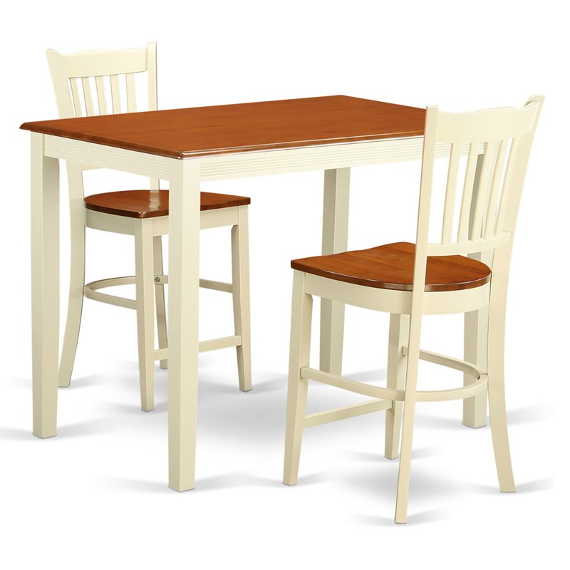 East West Furniture Yarmouth 3-piece Wood Dining Set in Buttermilk and Cherry