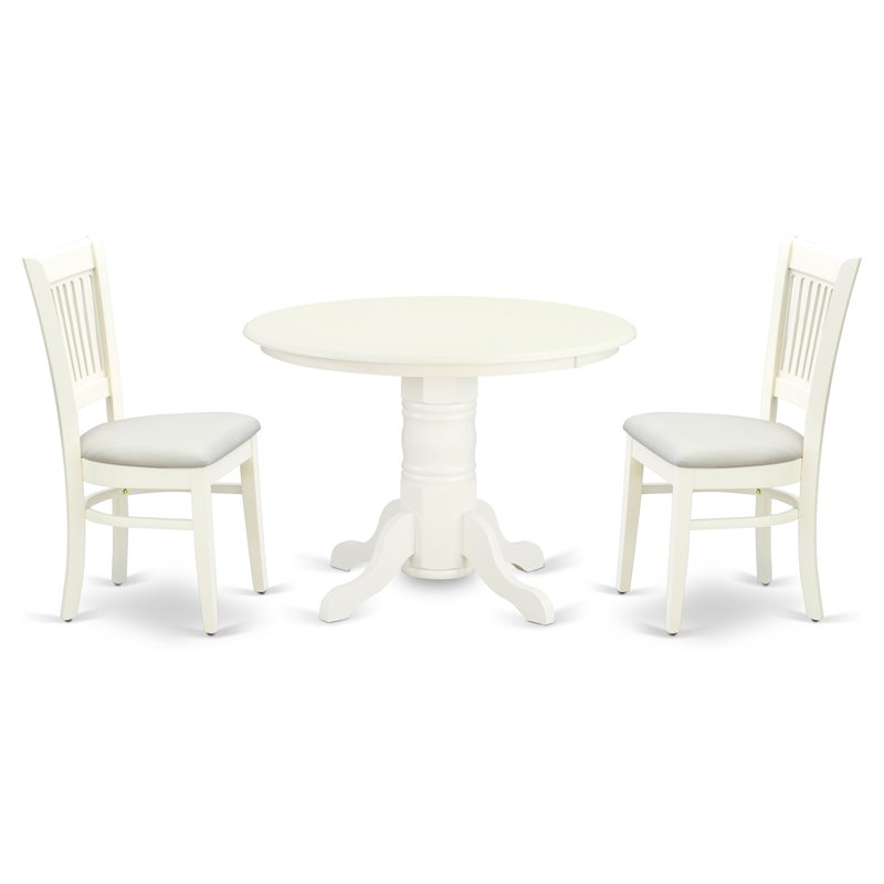 East West Furniture Shelton 3-piece Dining Set with Fabric Seat in Linen White