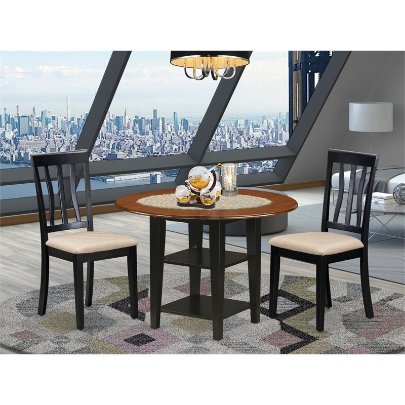 East West Furniture Sudbury 3-piece Dining Set with Cushion Seat in Black/Cherry