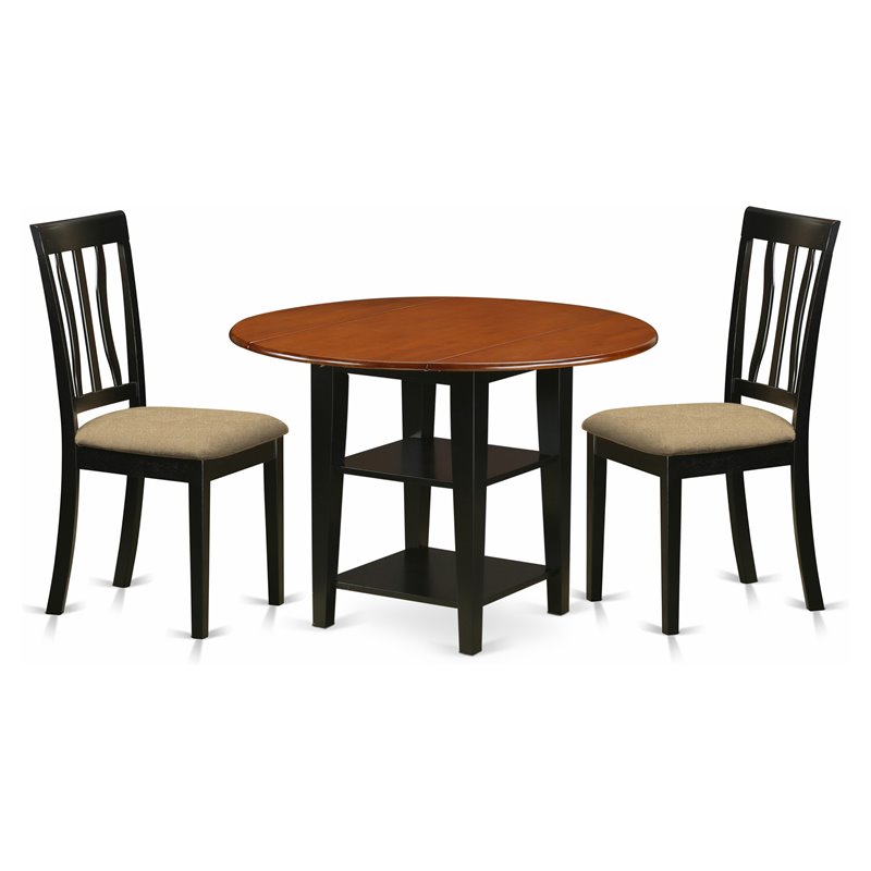 East West Furniture Sudbury 3-piece Dining Set with Cushion Seat in Black/Cherry