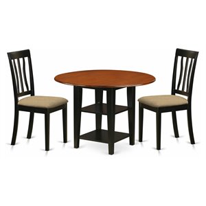 East West Furniture Sudbury 3-piece Dining Set with Cushion Seat in Black/Cherry