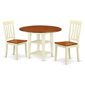 East West Furniture Sudbury 3-piece Wood Dining Set in Buttermilk and Cherry