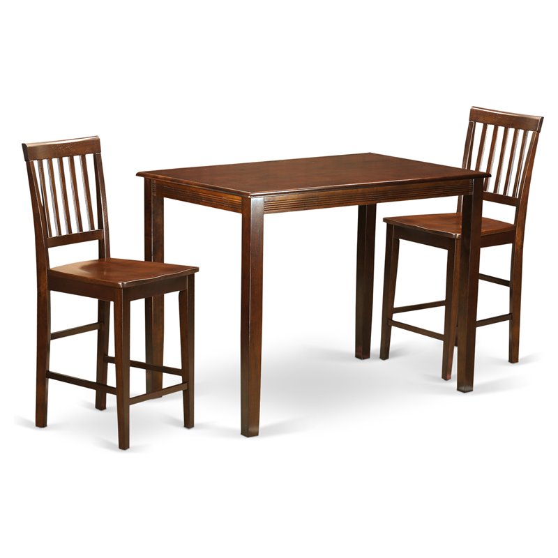 East West Furniture Yarmouth 3-piece Wood Counter Height Dining Set in Mahogany