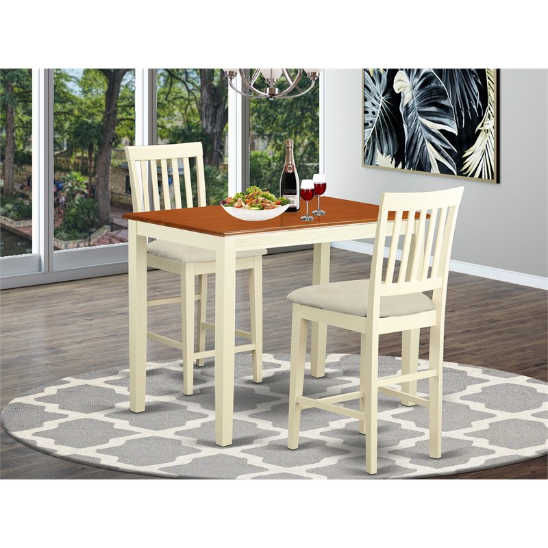 East West Furniture Yarmouth 3-piece Dining Pub Table Set in Buttermilk/Cherry